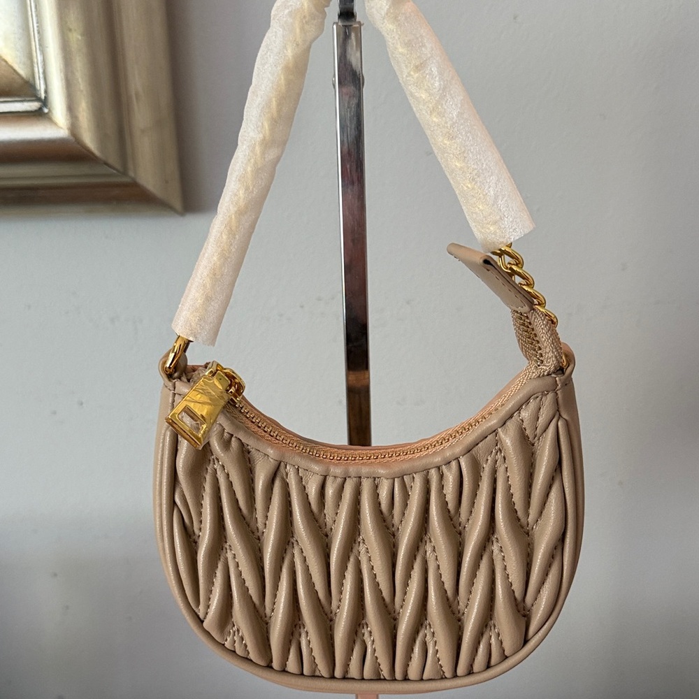 Chic Beige Quilted Leather Mini Bag NWOT